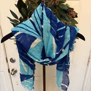Express Lightweight Thin Blue & White Retro Print Scarf OS